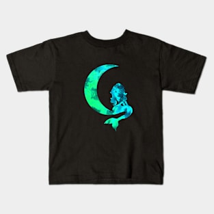 Turquoise Crescent Moon and Mermaid Kids T-Shirt